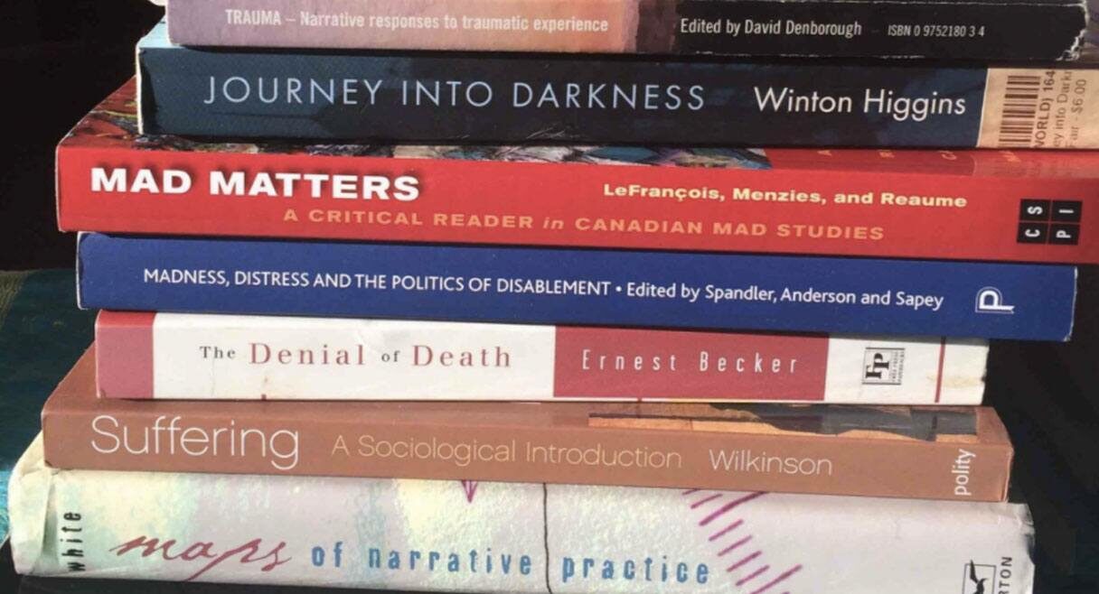 stack of books sitting on a table